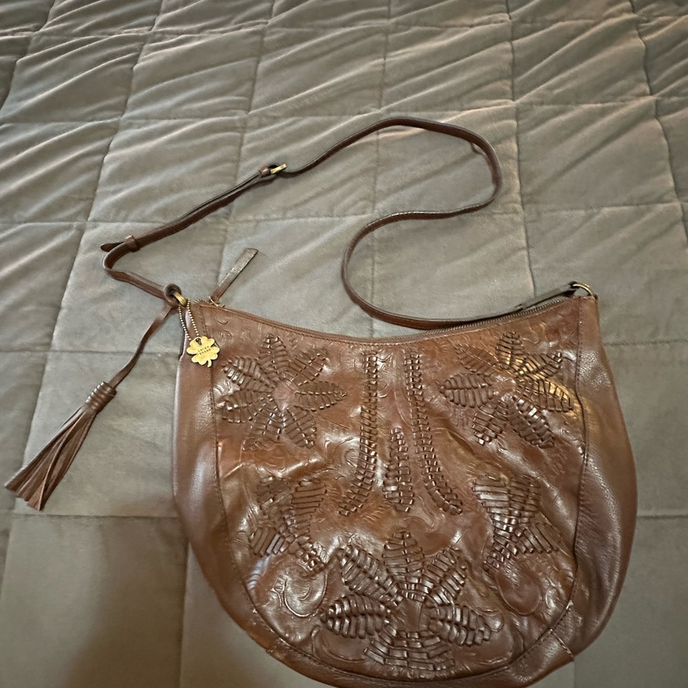 Brown Leather Embossed Shoulder Bag